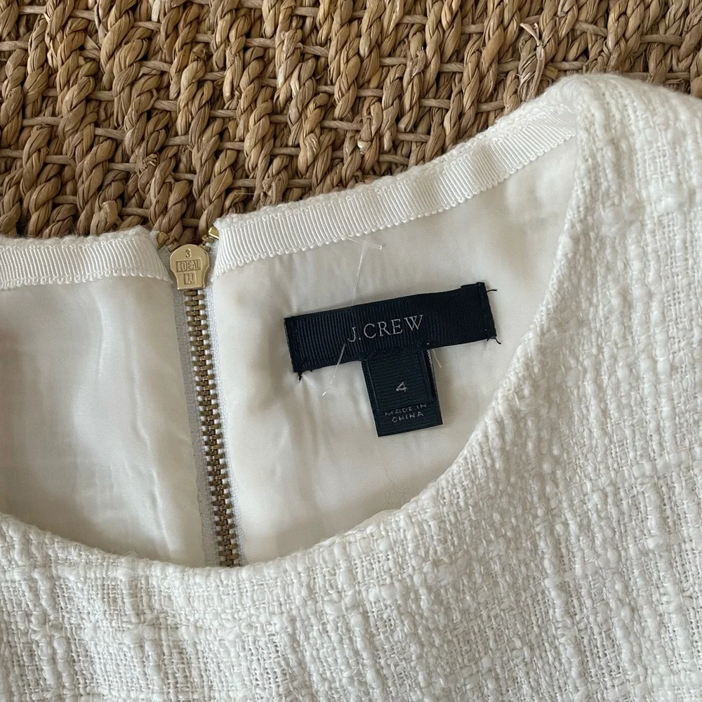 J. Crew Cream Tweed Sheath Dress with Fringe Hem Size 4